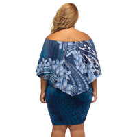 Navy Blue Polynesia Hammerhead Shark Tattoo With Plumeria Lei Family Matching Off Shoulder Short Dress and Hawaiian Shirt LT14 - Polynesian Pride