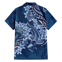 Navy Blue Polynesia Hammerhead Shark Tattoo With Plumeria Lei Family Matching Short Sleeve Bodycon Dress and Hawaiian Shirt LT14 - Polynesian Pride