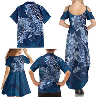Navy Blue Polynesia Hammerhead Shark Tattoo With Plumeria Lei Family Matching Summer Maxi Dress and Hawaiian Shirt LT14 - Polynesian Pride
