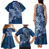 Navy Blue Polynesia Hammerhead Shark Tattoo With Plumeria Lei Family Matching Tank Maxi Dress and Hawaiian Shirt LT14 - Polynesian Pride