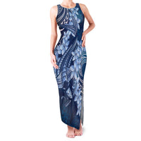Navy Blue Polynesia Hammerhead Shark Tattoo With Plumeria Lei Family Matching Tank Maxi Dress and Hawaiian Shirt LT14 Mom's Dress Navy Blue - Polynesian Pride