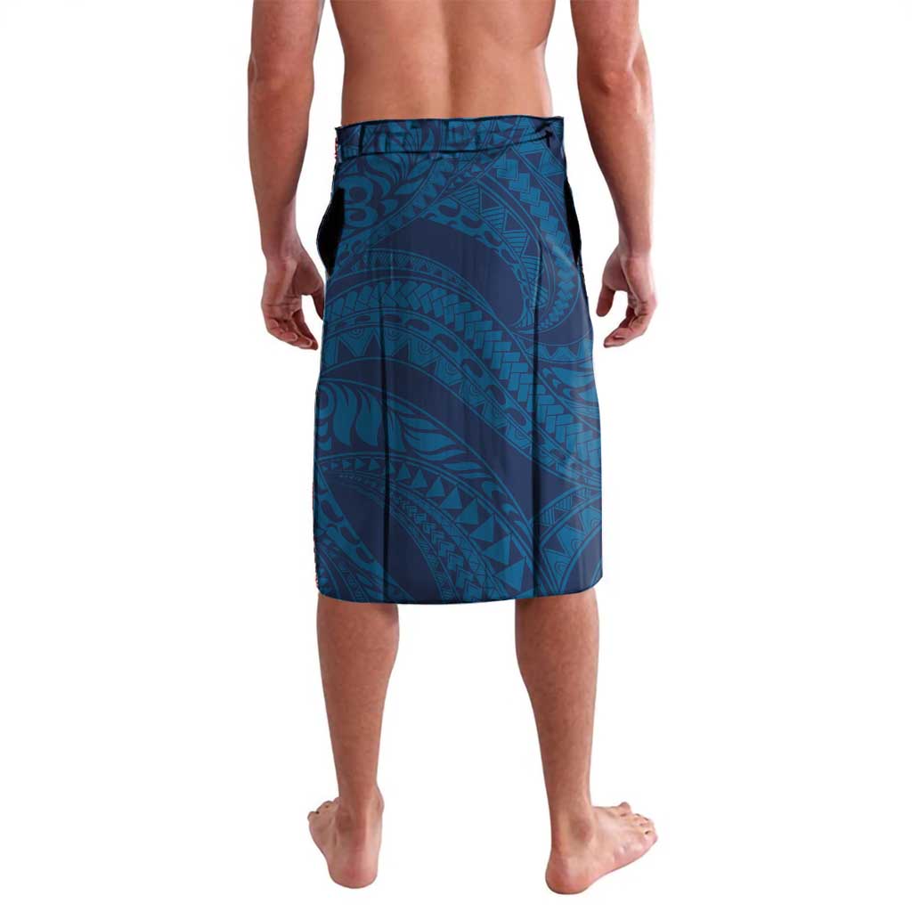 Navy Blue Polynesia Hammerhead Shark Tattoo With Plumeria Lei Lavalava