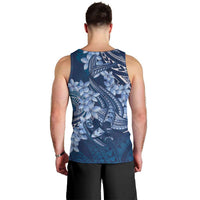 Navy Blue Polynesia Hammerhead Shark Tattoo With Plumeria Lei Men Tank Top