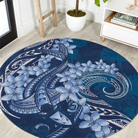 Navy Blue Polynesia Hammerhead Shark Tattoo With Plumeria Lei Round Carpet LT14 Navy Blue - Polynesian Pride