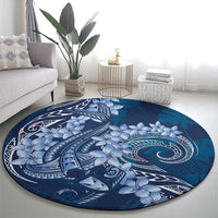 Navy Blue Polynesia Hammerhead Shark Tattoo With Plumeria Lei Round Carpet LT14 - Polynesian Pride