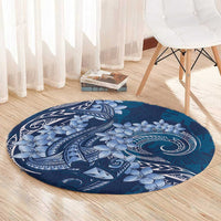 Navy Blue Polynesia Hammerhead Shark Tattoo With Plumeria Lei Round Carpet LT14 - Polynesian Pride