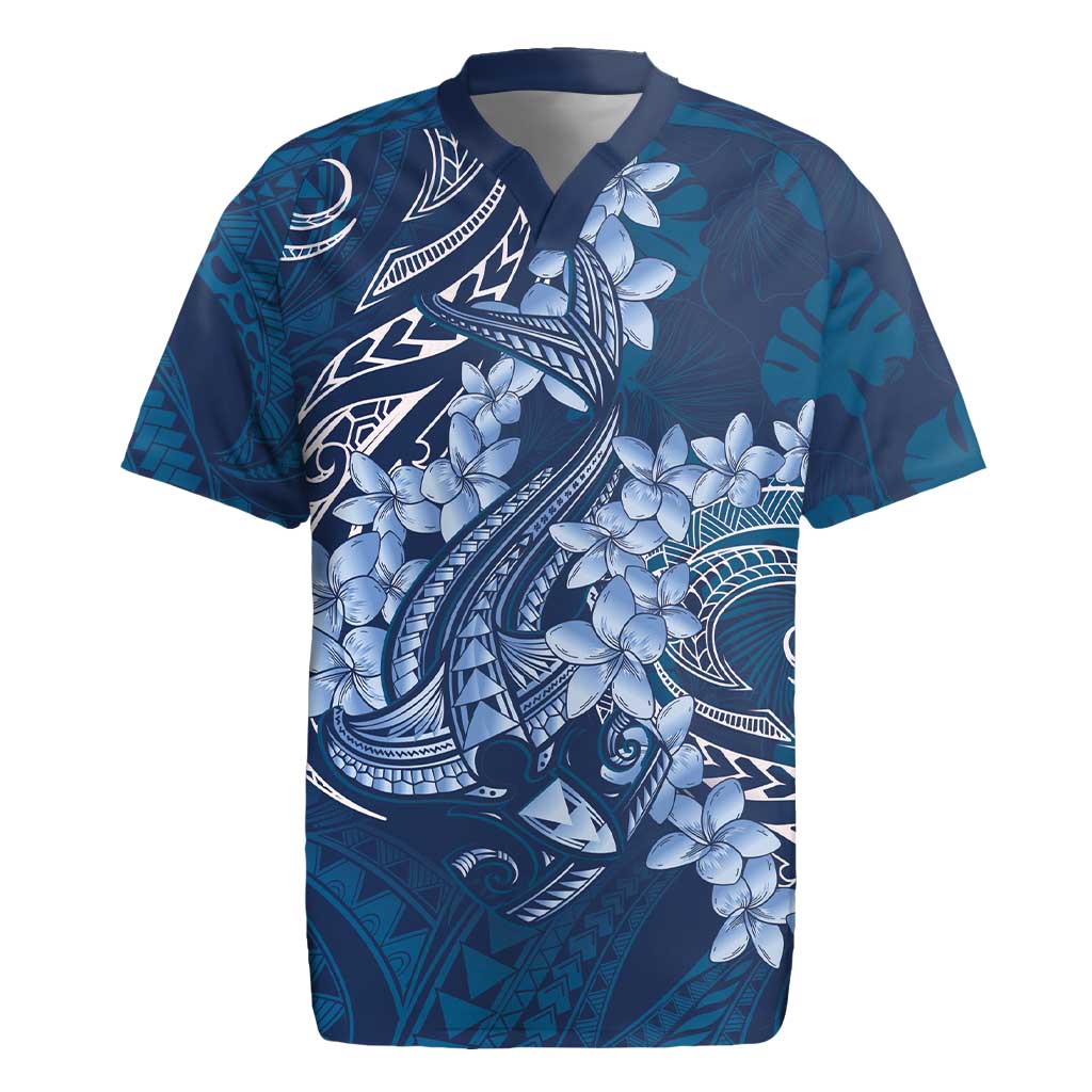 Navy Blue Polynesia Hammerhead Shark Tattoo With Plumeria Lei Rugby Jersey LT14 Navy Blue - Polynesian Pride