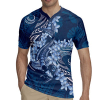 Navy Blue Polynesia Hammerhead Shark Tattoo With Plumeria Lei Rugby Jersey LT14 - Polynesian Pride
