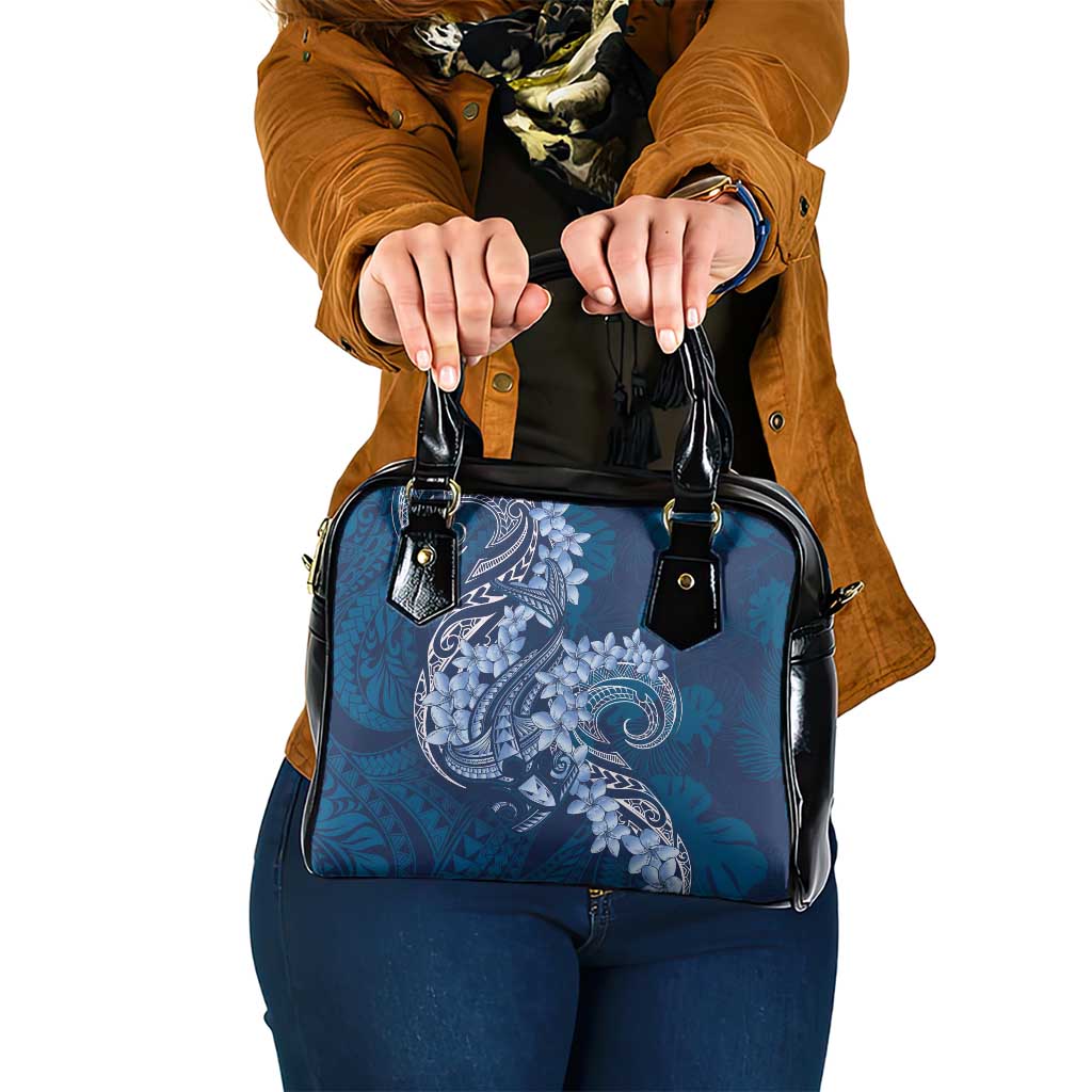 Navy Blue Polynesia Hammerhead Shark Tattoo With Plumeria Lei Shoulder Handbag LT14 One Size Navy Blue - Polynesian Pride