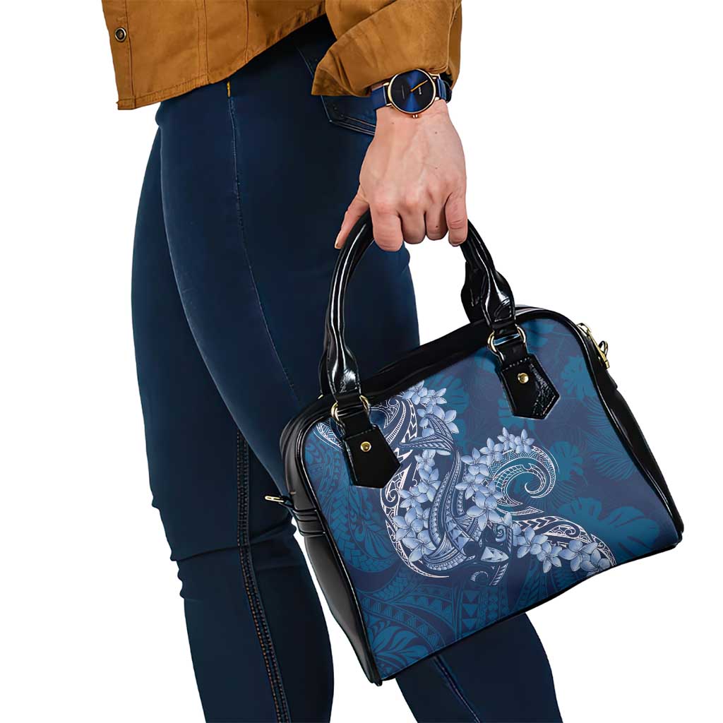 Navy Blue Polynesia Hammerhead Shark Tattoo With Plumeria Lei Shoulder Handbag LT14 - Polynesian Pride