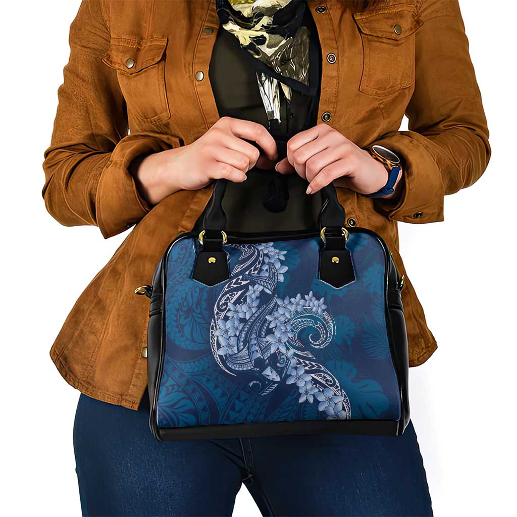 Navy Blue Polynesia Hammerhead Shark Tattoo With Plumeria Lei Shoulder Handbag LT14 - Polynesian Pride