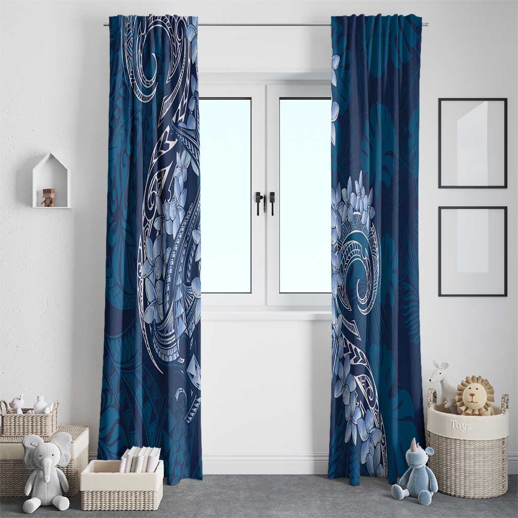 Navy Blue Polynesia Hammerhead Shark Tattoo With Plumeria Lei Window Curtain LT14 - Polynesian Pride