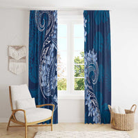 Navy Blue Polynesia Hammerhead Shark Tattoo With Plumeria Lei Window Curtain LT14 - Polynesian Pride
