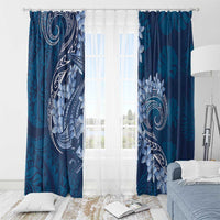 Navy Blue Polynesia Hammerhead Shark Tattoo With Plumeria Lei Window Curtain LT14 - Polynesian Pride