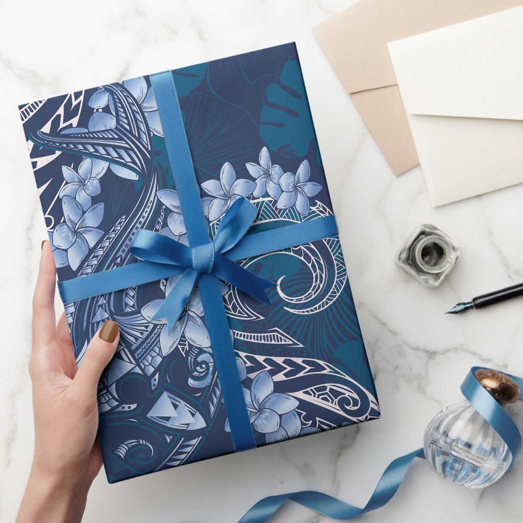 Navy Blue Polynesia Hammerhead Shark Tattoo With Plumeria Lei Wrapping Paper - Polynesian Pride