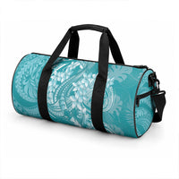 Teal Polynesia Hammerhead Shark Tattoo With Plumeria Lei Duffle Bag LT14 - Polynesian Pride
