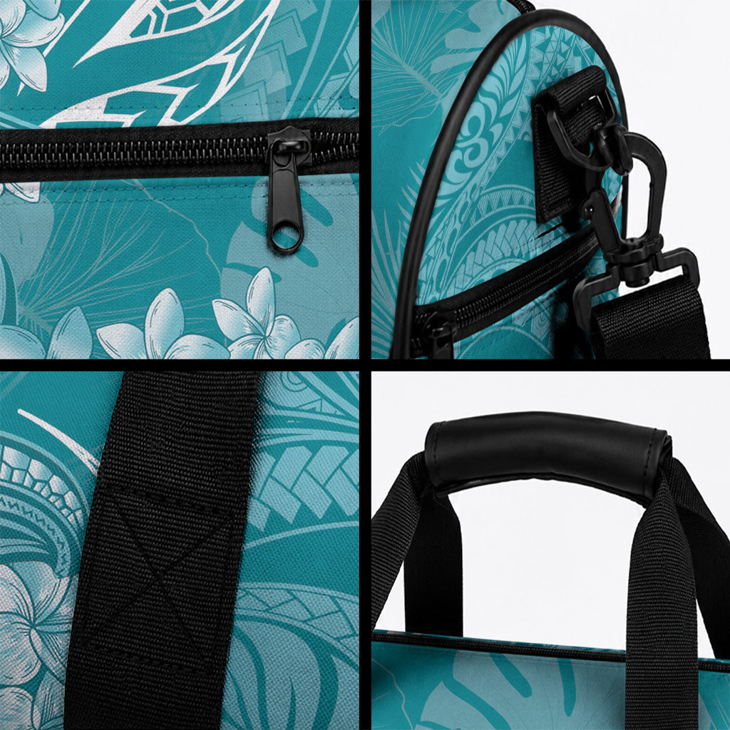 Teal Polynesia Hammerhead Shark Tattoo With Plumeria Lei Duffle Bag LT14 - Polynesian Pride