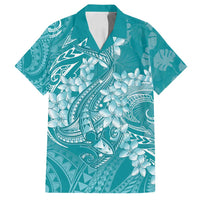 Teal Polynesia Hammerhead Shark Tattoo With Plumeria Lei Family Matching Off Shoulder Maxi Dress and Hawaiian Shirt LT14 Dad's Shirt - Short Sleeve Teal - Polynesian Pride