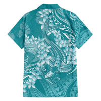 Teal Polynesia Hammerhead Shark Tattoo With Plumeria Lei Family Matching Puletasi and Hawaiian Shirt LT14 - Polynesian Pride