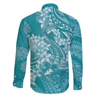 Teal Polynesia Hammerhead Shark Tattoo With Plumeria Lei Family Matching Short Sleeve Bodycon Dress and Hawaiian Shirt LT14 - Polynesian Pride
