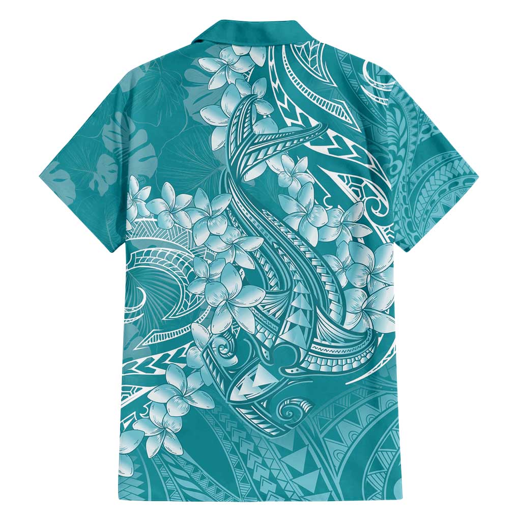 Teal Polynesia Hammerhead Shark Tattoo With Plumeria Lei Family Matching Summer Maxi Dress and Hawaiian Shirt LT14 - Polynesian Pride