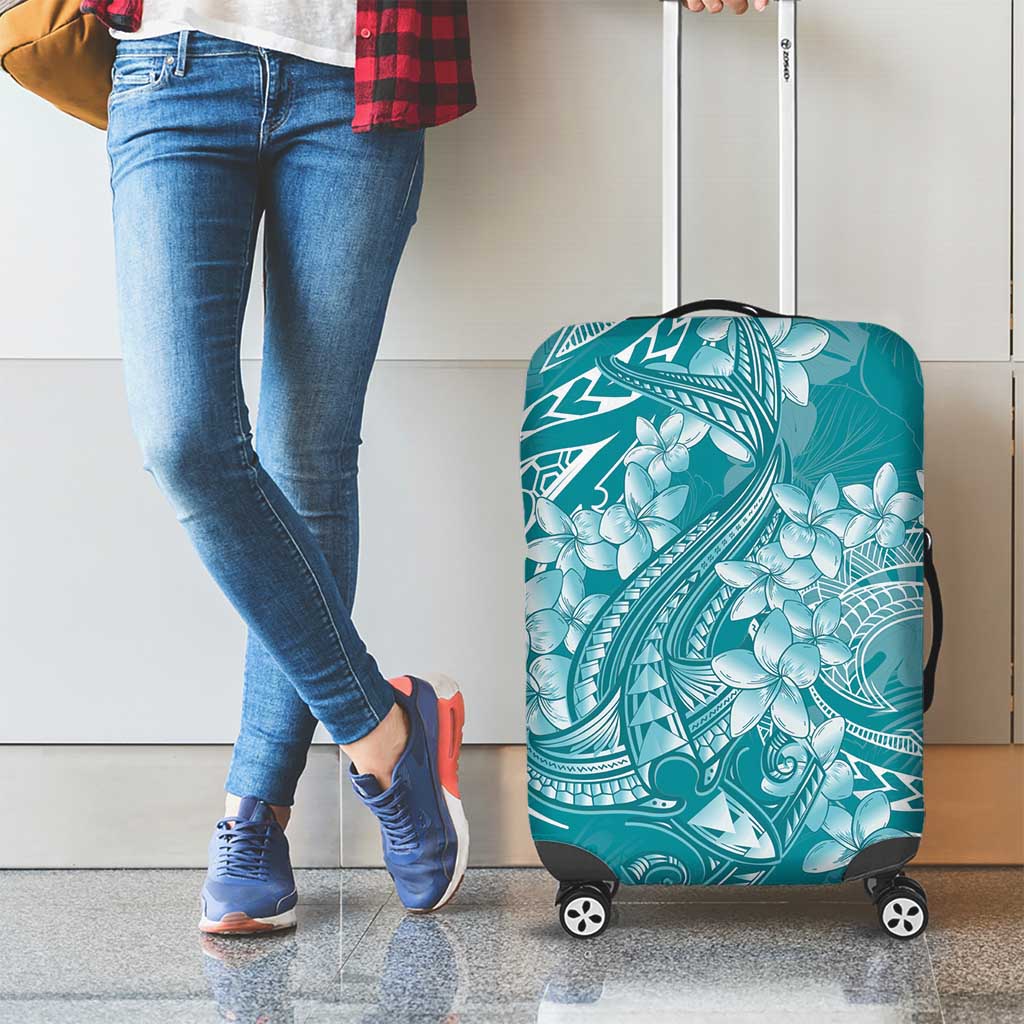 Teal Polynesia Hammerhead Shark Tattoo With Plumeria Lei Luggage Cover