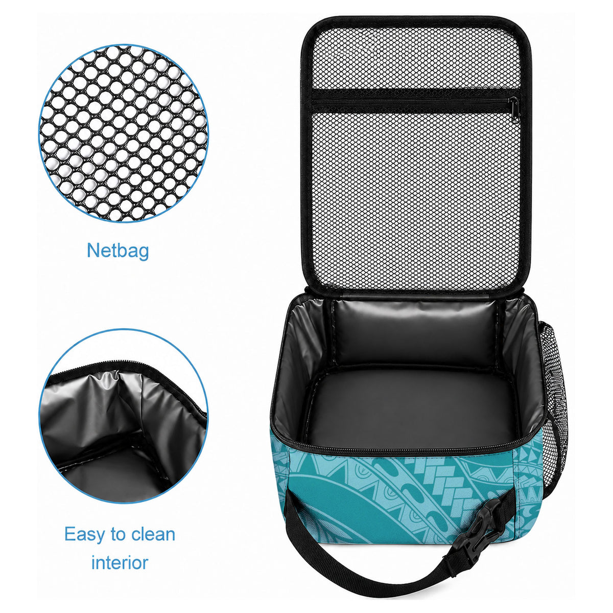 Teal Polynesia Hammerhead Shark Tattoo With Plumeria Lei Lunch Bag LT14 - Polynesian Pride