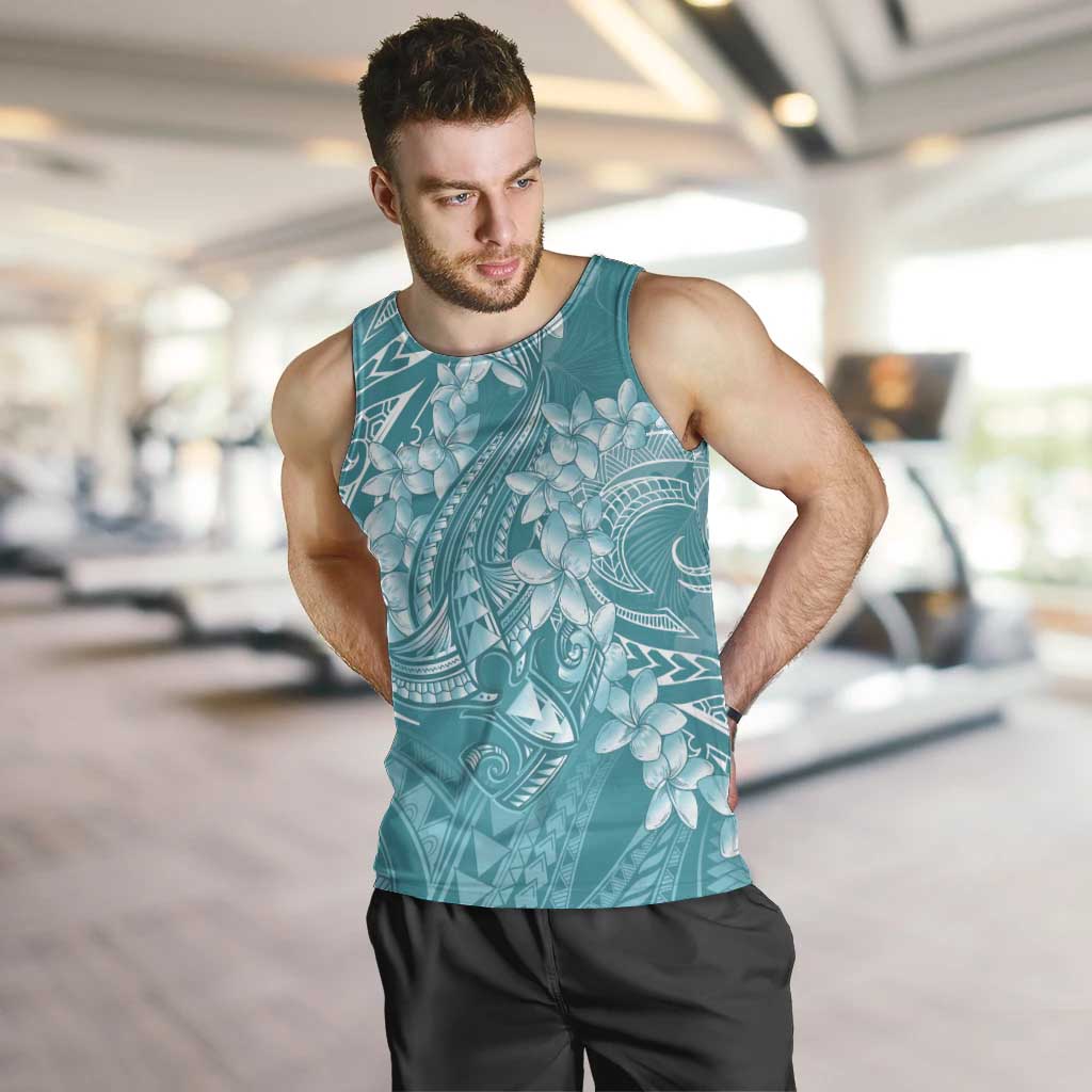 Teal Polynesia Hammerhead Shark Tattoo With Plumeria Lei Men Tank Top LT14 Teal - Polynesian Pride