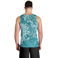 Teal Polynesia Hammerhead Shark Tattoo With Plumeria Lei Men Tank Top LT14 - Polynesian Pride