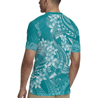 Teal Polynesia Hammerhead Shark Tattoo With Plumeria Lei Rugby Jersey