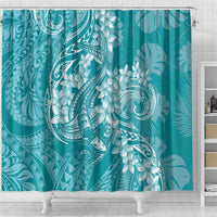 Teal Polynesia Hammerhead Shark Tattoo With Plumeria Lei Shower Curtain LT14 - Polynesian Pride