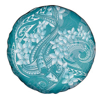 Teal Polynesia Hammerhead Shark Tattoo With Plumeria Lei Spare Tire Cover