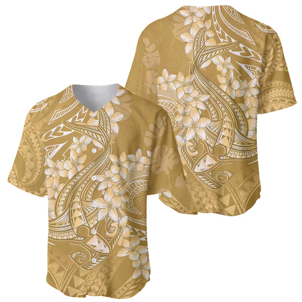 Yellow Polynesia Hammerhead Shark Tattoo With Plumeria Lei Baseball Jersey LT14 - Polynesian Pride