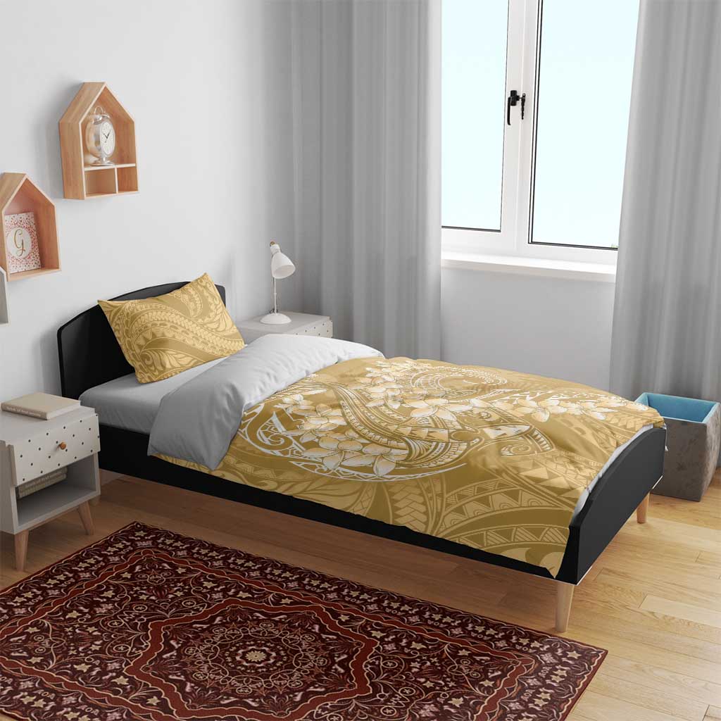 Yellow Polynesia Hammerhead Shark Tattoo With Plumeria Lei Bedding Set