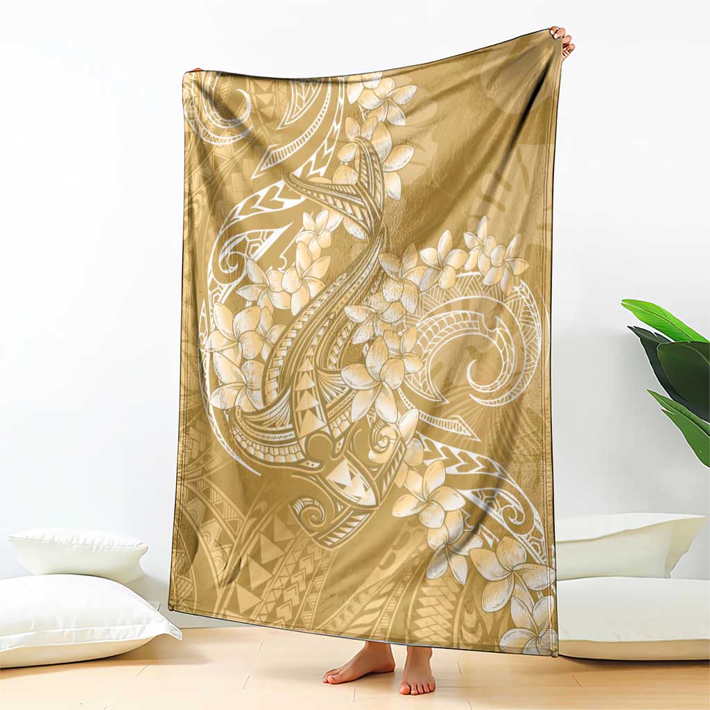 Yellow Polynesia Hammerhead Shark Tattoo With Plumeria Lei Blanket