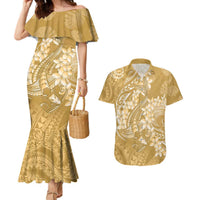 Yellow Polynesia Hammerhead Shark Tattoo With Plumeria Lei Couples Matching Mermaid Dress and Hawaiian Shirt LT14 Yellow - Polynesian Pride