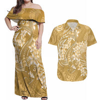 Yellow Polynesia Hammerhead Shark Tattoo With Plumeria Lei Couples Matching Off Shoulder Maxi Dress and Hawaiian Shirt LT14 Yellow - Polynesian Pride