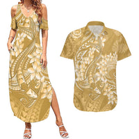 Yellow Polynesia Hammerhead Shark Tattoo With Plumeria Lei Couples Matching Summer Maxi Dress and Hawaiian Shirt LT14 Yellow - Polynesian Pride