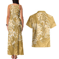 Yellow Polynesia Hammerhead Shark Tattoo With Plumeria Lei Couples Matching Tank Maxi Dress and Hawaiian Shirt LT14 - Polynesian Pride