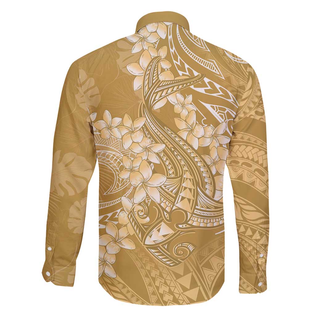 Yellow Polynesia Hammerhead Shark Tattoo With Plumeria Lei Family Matching Long Sleeve Bodycon Dress and Hawaiian Shirt LT14 - Polynesian Pride