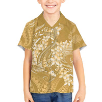 Yellow Polynesia Hammerhead Shark Tattoo With Plumeria Lei Family Matching Long Sleeve Bodycon Dress and Hawaiian Shirt LT14 Son's Shirt Yellow - Polynesian Pride