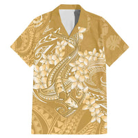Yellow Polynesia Hammerhead Shark Tattoo With Plumeria Lei Family Matching Mermaid Dress and Hawaiian Shirt LT14 Dad's Shirt - Short Sleeve Yellow - Polynesian Pride