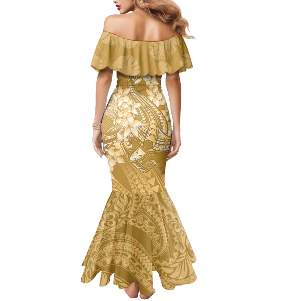 Yellow Polynesia Hammerhead Shark Tattoo With Plumeria Lei Family Matching Mermaid Dress and Hawaiian Shirt LT14 - Polynesian Pride