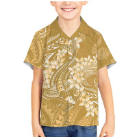 Yellow Polynesia Hammerhead Shark Tattoo With Plumeria Lei Family Matching Mermaid Dress and Hawaiian Shirt LT14 Son's Shirt Yellow - Polynesian Pride