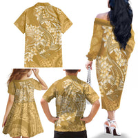 Yellow Polynesia Hammerhead Shark Tattoo With Plumeria Lei Family Matching Off The Shoulder Long Sleeve Dress and Hawaiian Shirt LT14 - Polynesian Pride