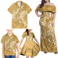 Yellow Polynesia Hammerhead Shark Tattoo With Plumeria Lei Family Matching Off Shoulder Maxi Dress and Hawaiian Shirt LT14 - Polynesian Pride
