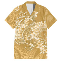 Yellow Polynesia Hammerhead Shark Tattoo With Plumeria Lei Family Matching Off Shoulder Maxi Dress and Hawaiian Shirt LT14 Dad's Shirt - Short Sleeve Yellow - Polynesian Pride