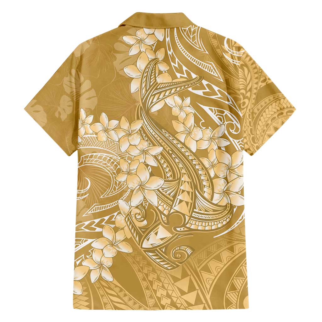 Yellow Polynesia Hammerhead Shark Tattoo With Plumeria Lei Family Matching Off Shoulder Maxi Dress and Hawaiian Shirt LT14 - Polynesian Pride