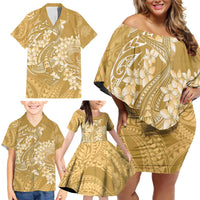 Yellow Polynesia Hammerhead Shark Tattoo With Plumeria Lei Family Matching Off Shoulder Short Dress and Hawaiian Shirt LT14 - Polynesian Pride