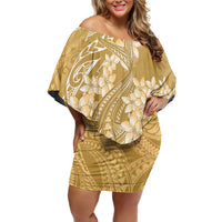 Yellow Polynesia Hammerhead Shark Tattoo With Plumeria Lei Family Matching Off Shoulder Short Dress and Hawaiian Shirt LT14 Mom's Dress Yellow - Polynesian Pride